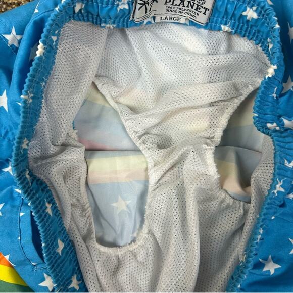 Free Planet Colorful Star and Rainbow Stripe Swim Trunks Size Large - Picture 5 of 5